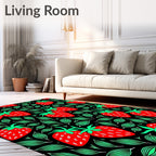 Red Strawberry Garden Black Accent Rug