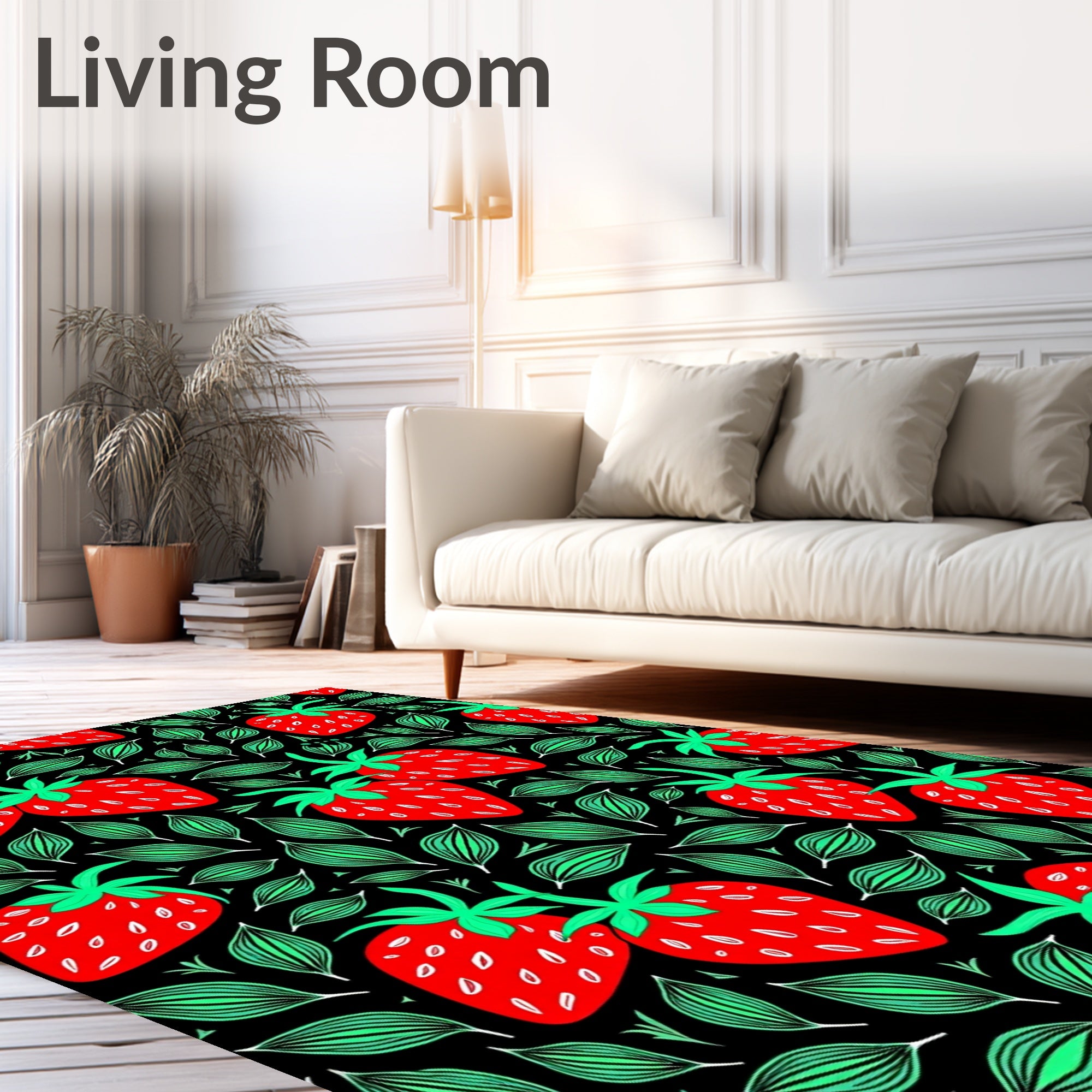 Red Strawberry Garden Black Accent Rug