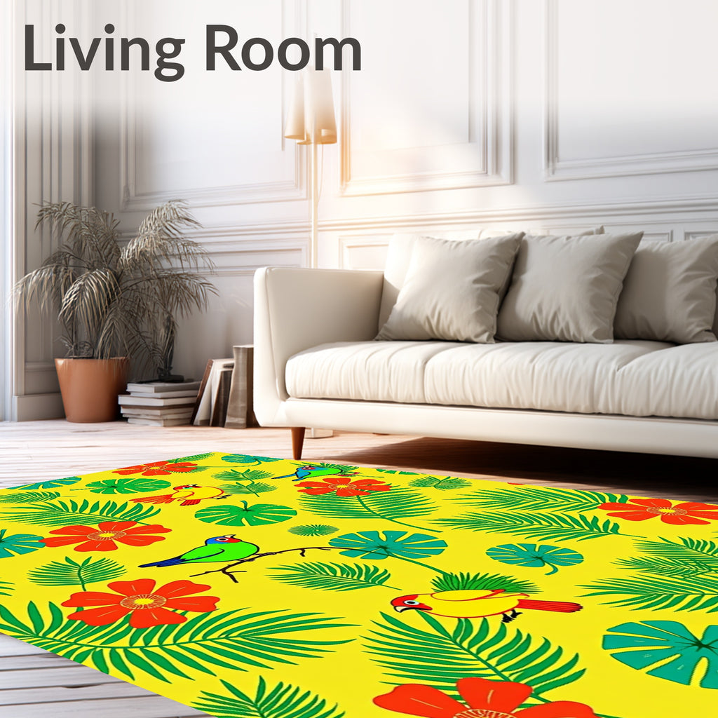 Tropical Birds Red Flower Foliage Rug