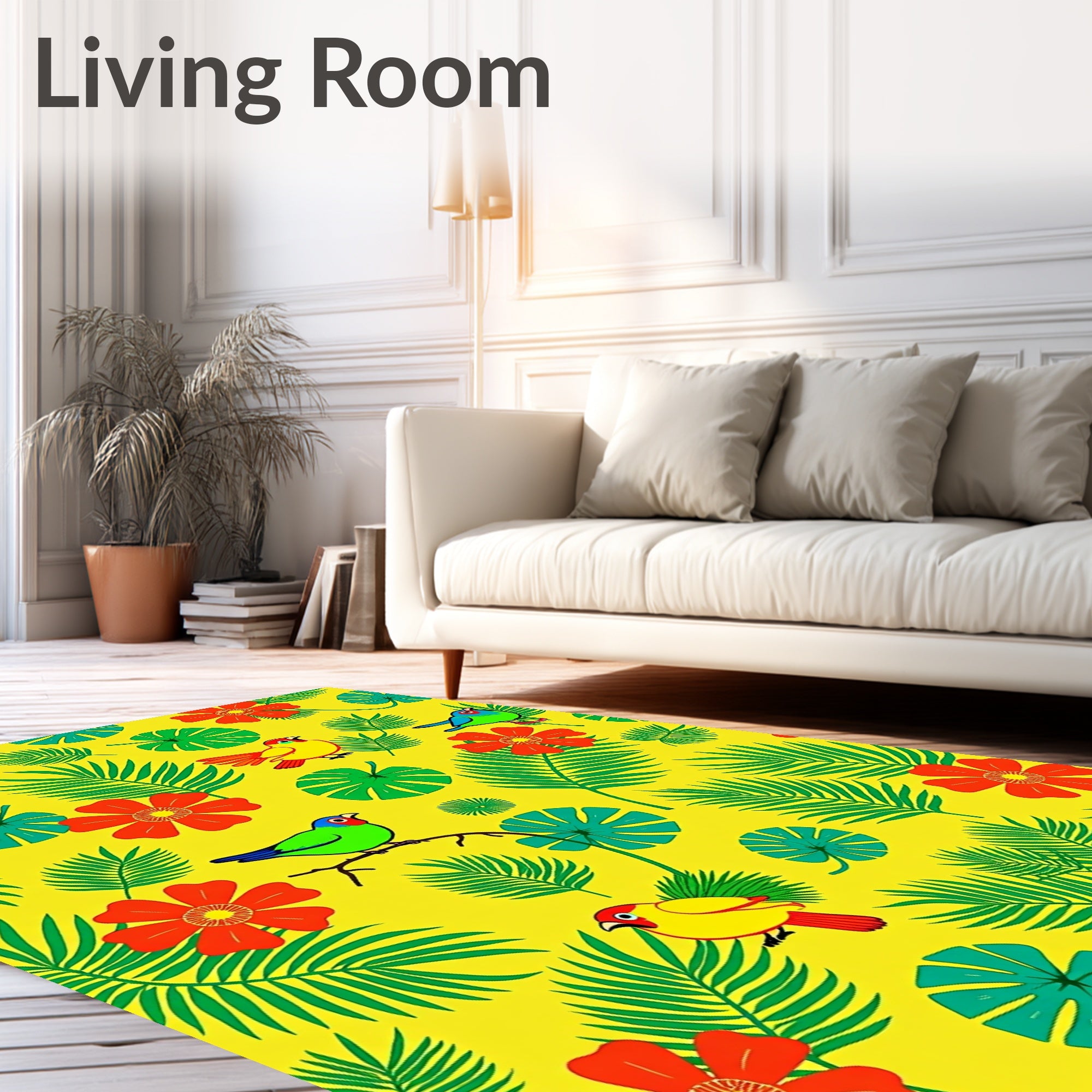 Tropical Birds Red Flower Foliage Rug