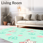Cute Pink Cow Floral Mint Background Rug