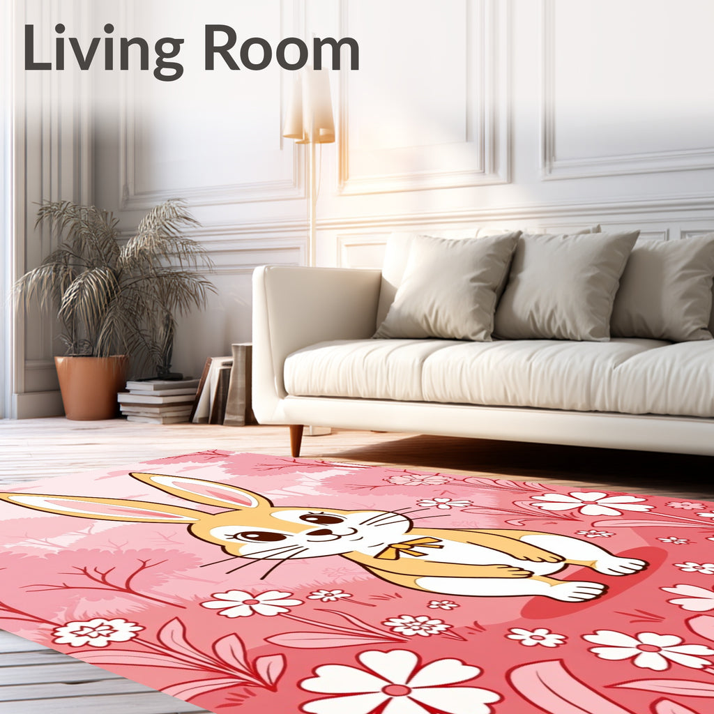 Cute Bunny Garden Floral Meadow Rug