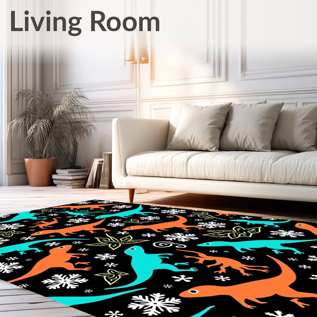 Cartoon Dinosaurs With Snowflakes Rug