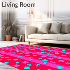 Red Pink Vertical Stripe Playful Symbols Rug