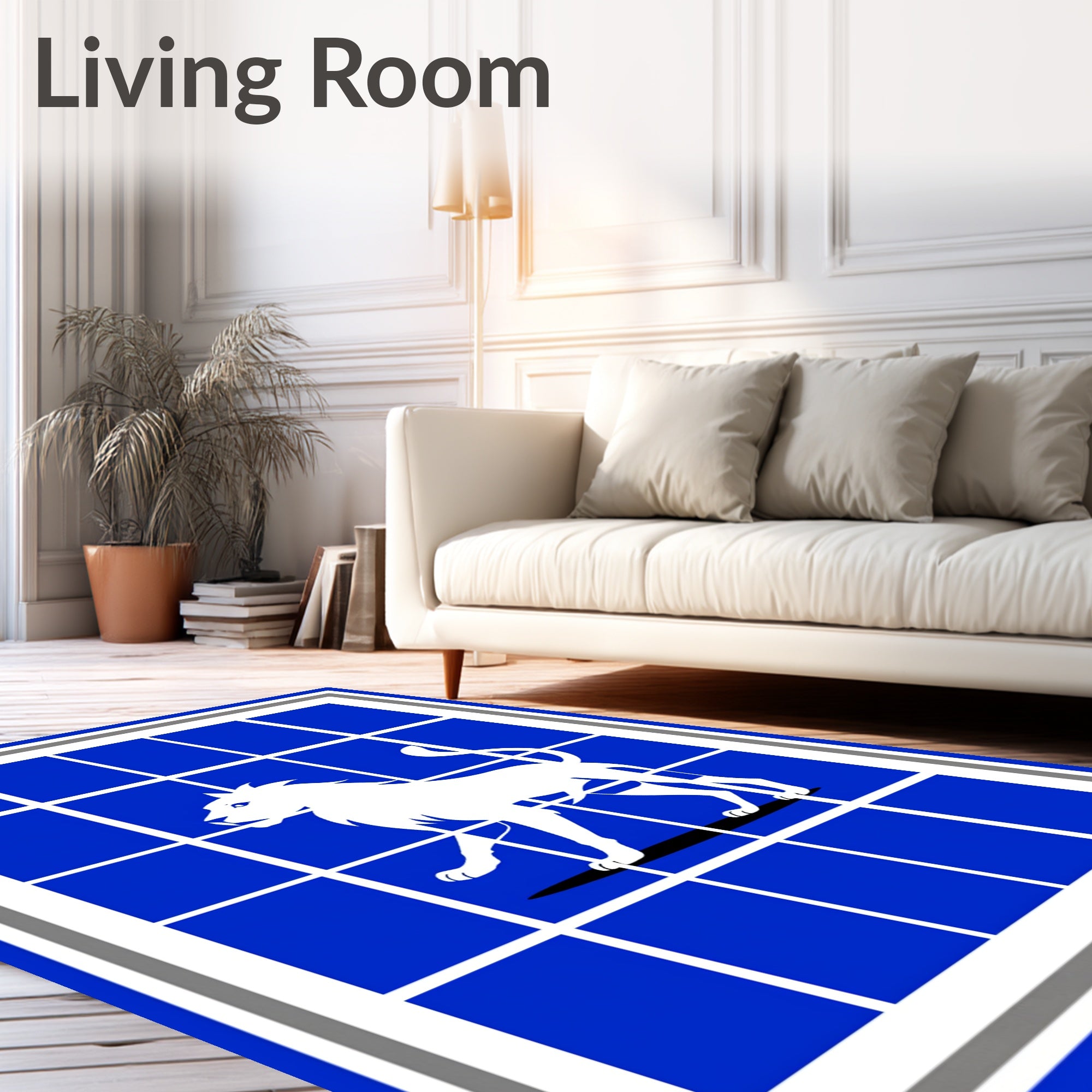 Bold White Lion Grid Blue Rug