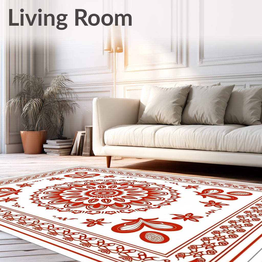 Crimson Floral Mandala Border Rug
