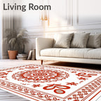 Crimson Floral Mandala Border Rug