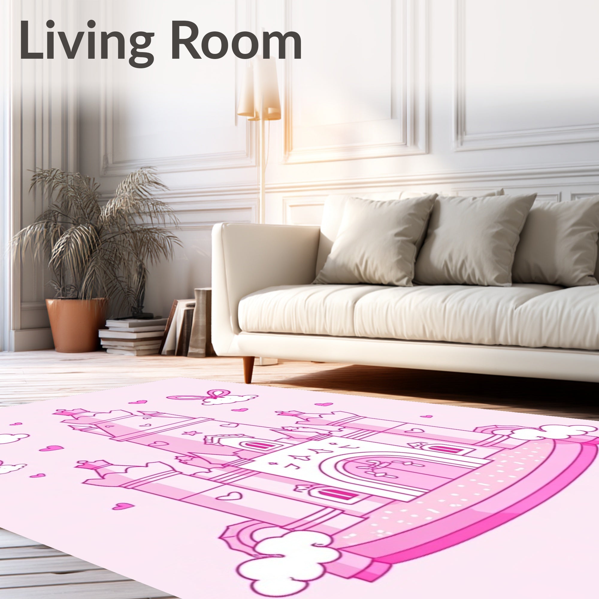 Pink Castle Hearts and Clouds Rug