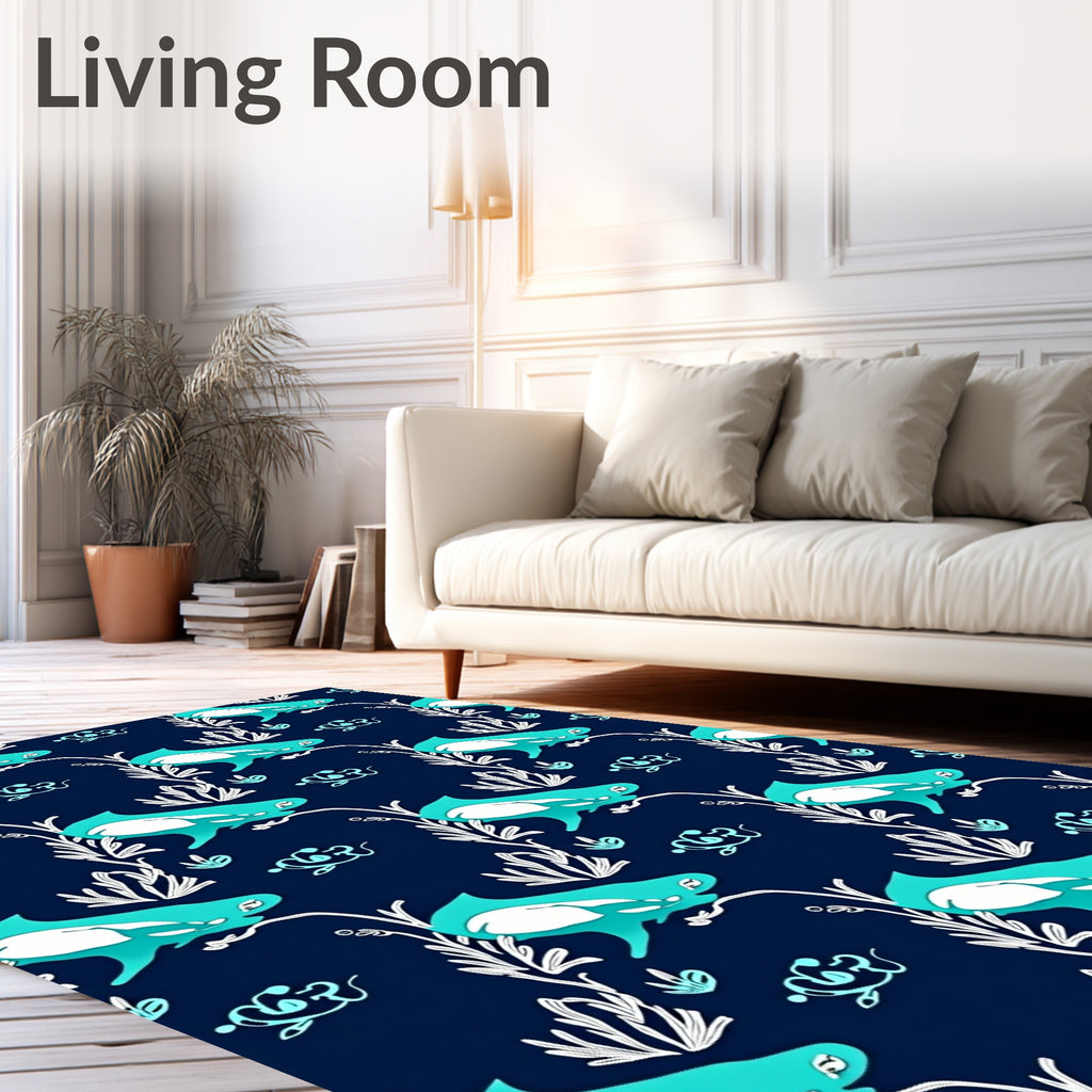 Ocean Orca Teal White Navy Rug
