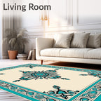 Turquoise Floral Medallion Classic Border Rug