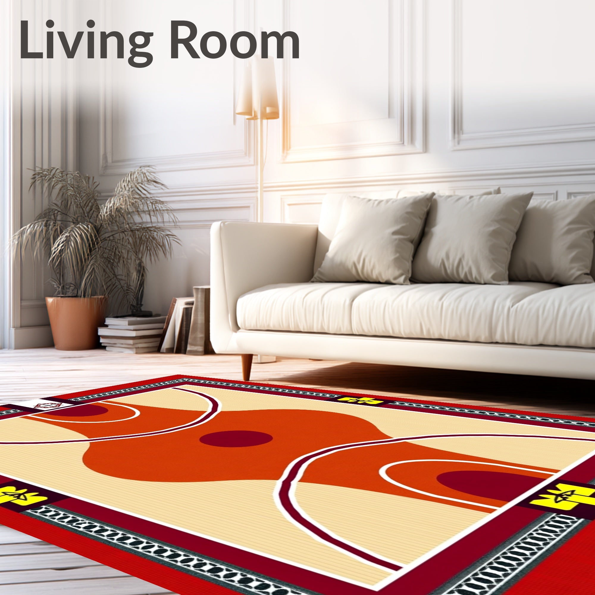 Bold Orange Geometric Oval Design Rug