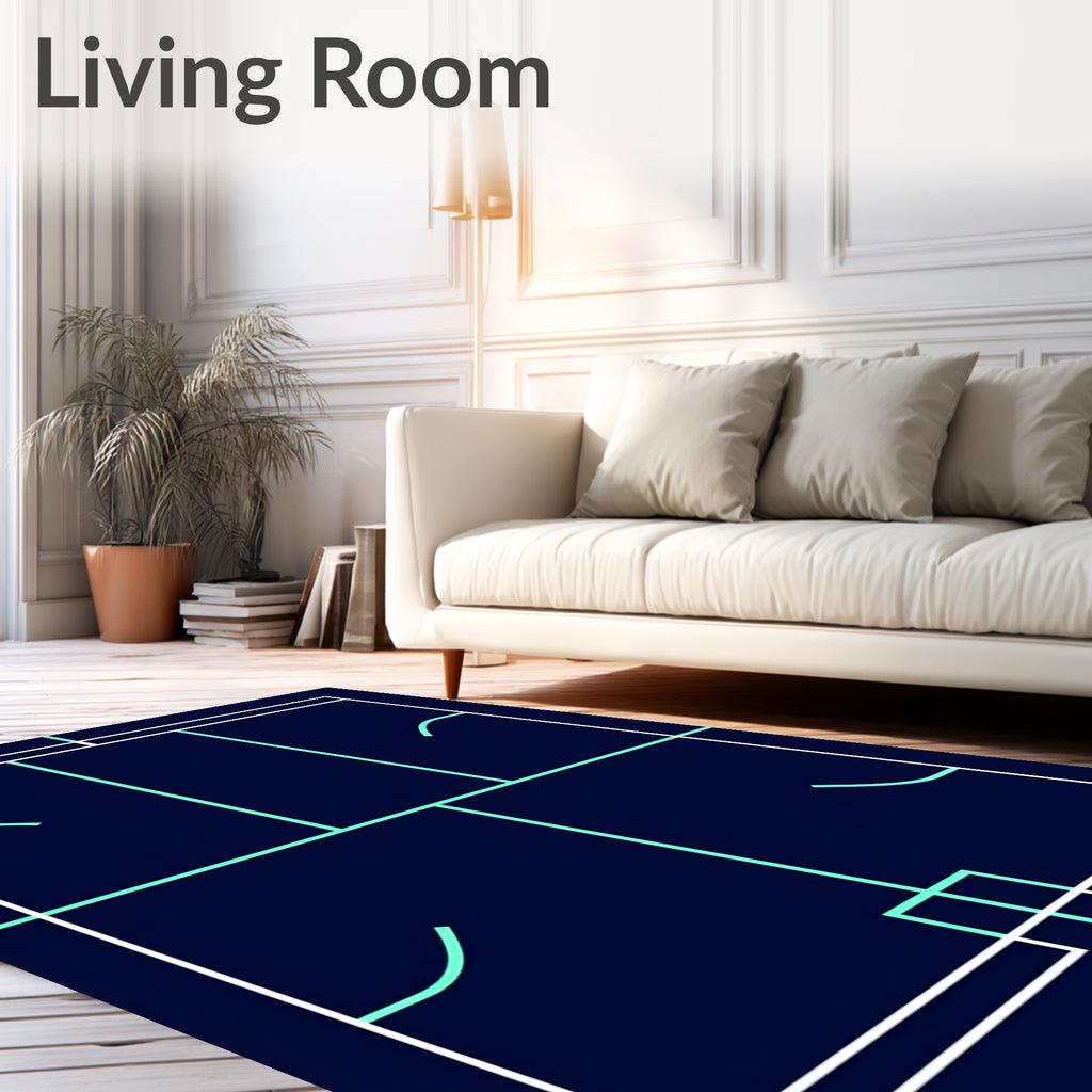 Deep Blue White Teal Geometric Labyrinth Rug