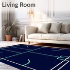 Deep Blue White Teal Geometric Labyrinth Rug