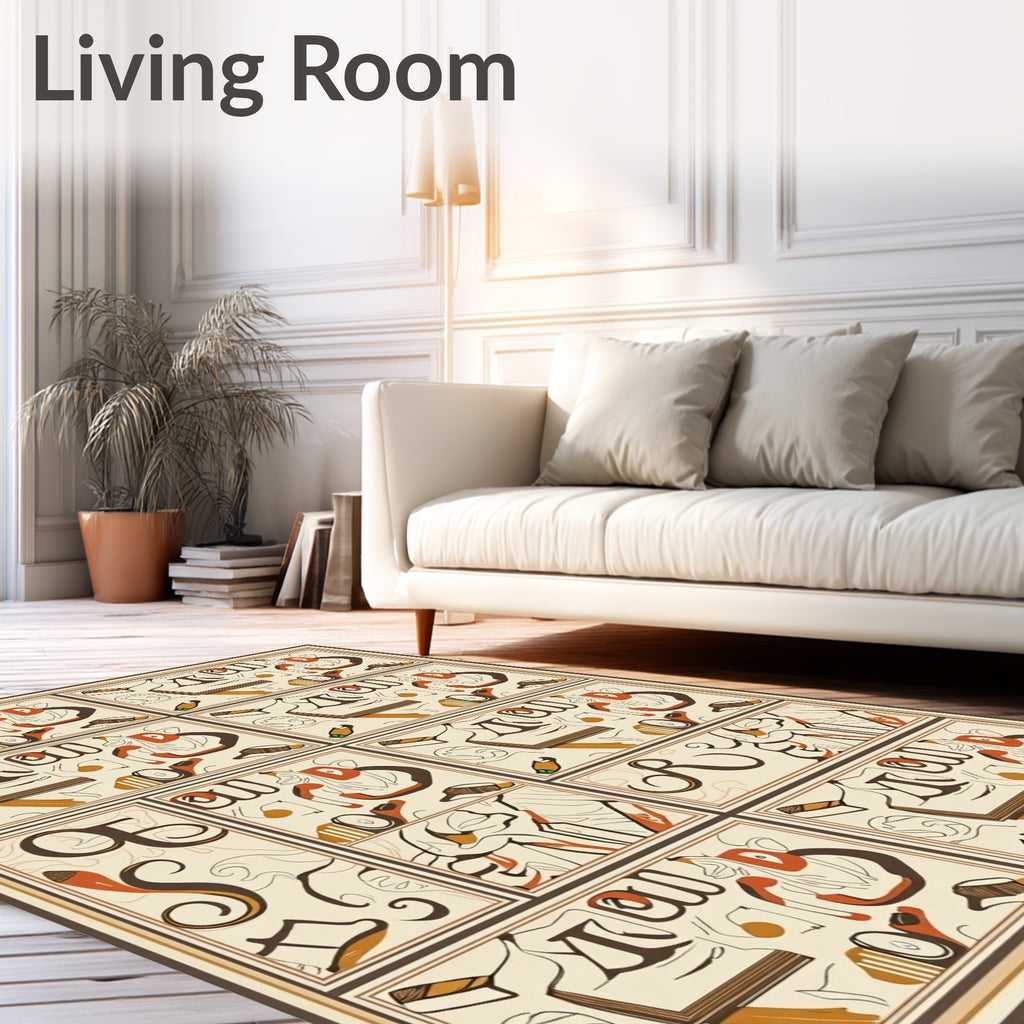 Eclectic Script Ochre Botanical Mosaic Rug