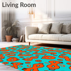 Aqua Orange Abstract Figure Medallion Collage Rug