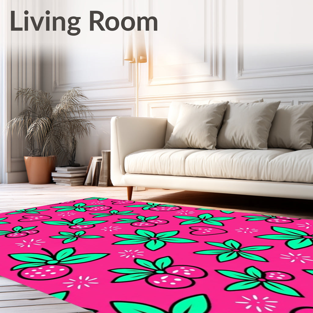 Bright Pink Strawberry Heart Burst Rug