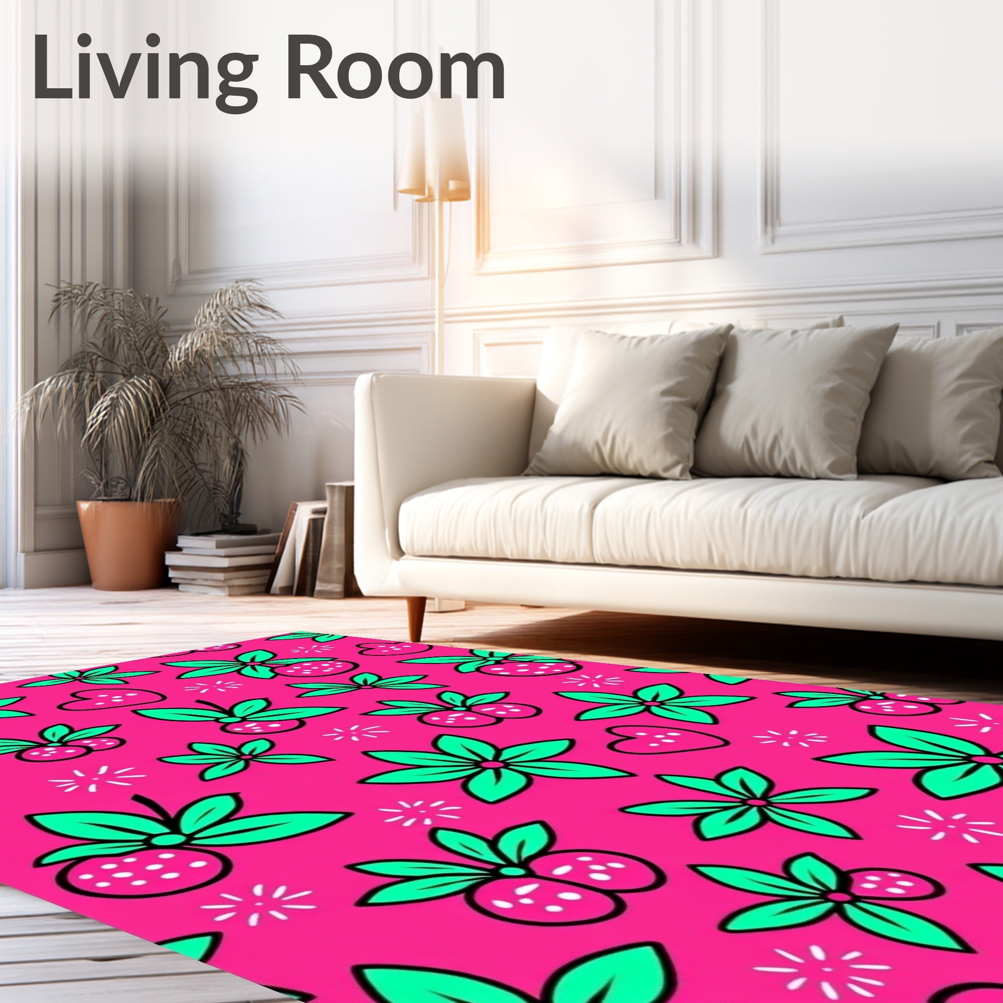 Bright Pink Strawberry Heart Burst Rug