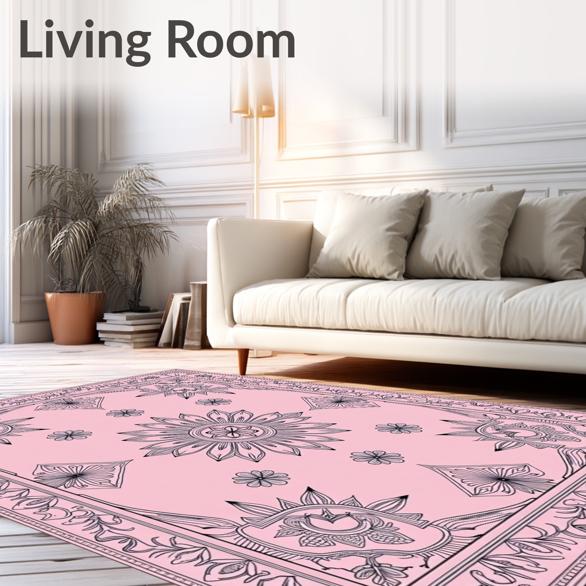 Pink Delicate Blooming Garden Scrollwork Rug