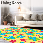 Blue Red Yellow Flower Garden Rug
