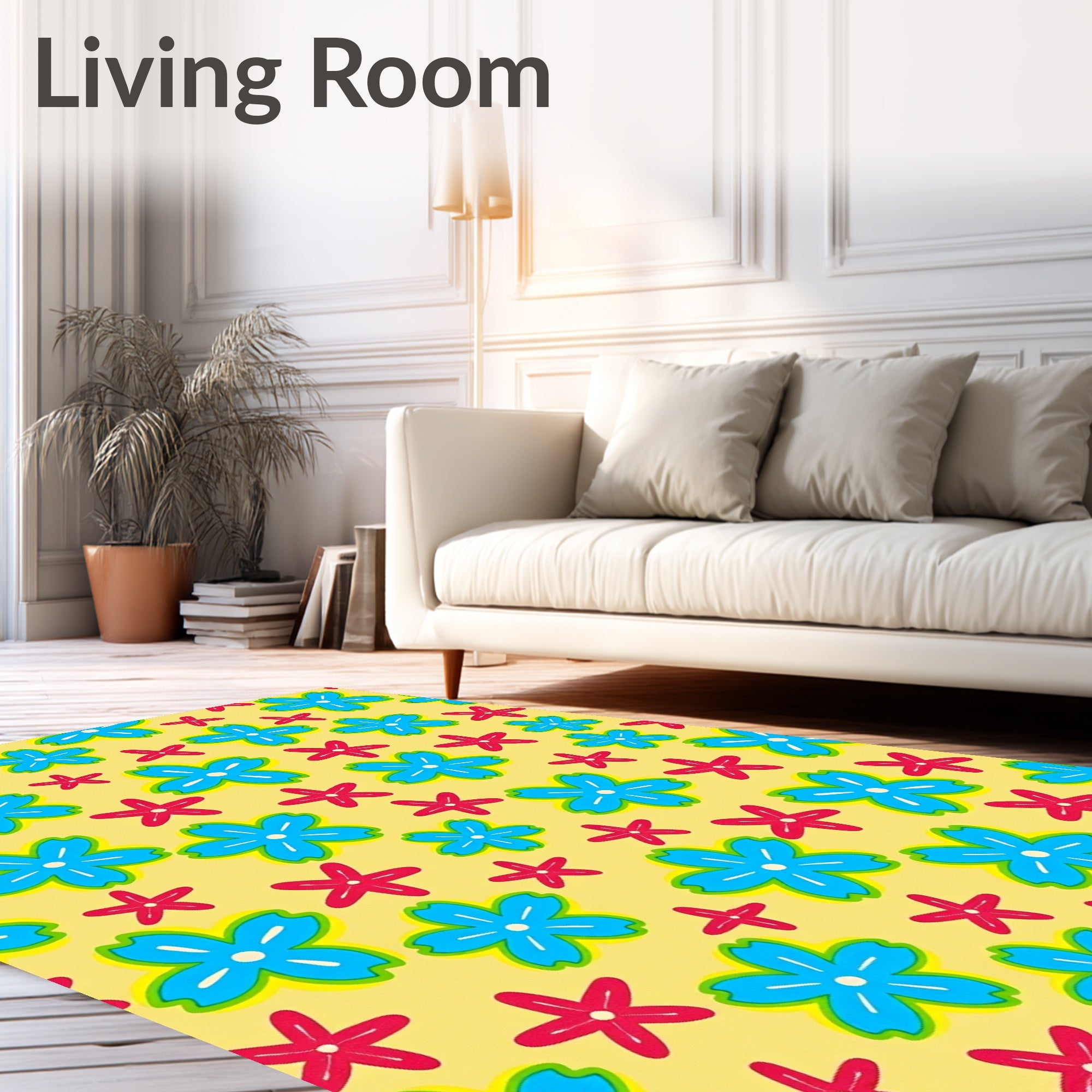 Blue Red Yellow Flower Garden Rug