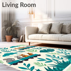 Jungle Animals On Train Teal Rug