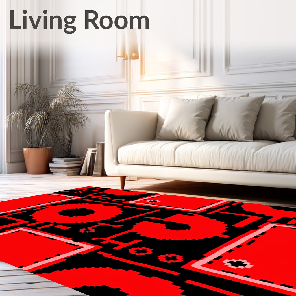 Bold Red Geometric Pixelated Grid Rug