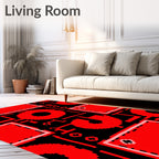 Bold Red Geometric Pixelated Grid Rug