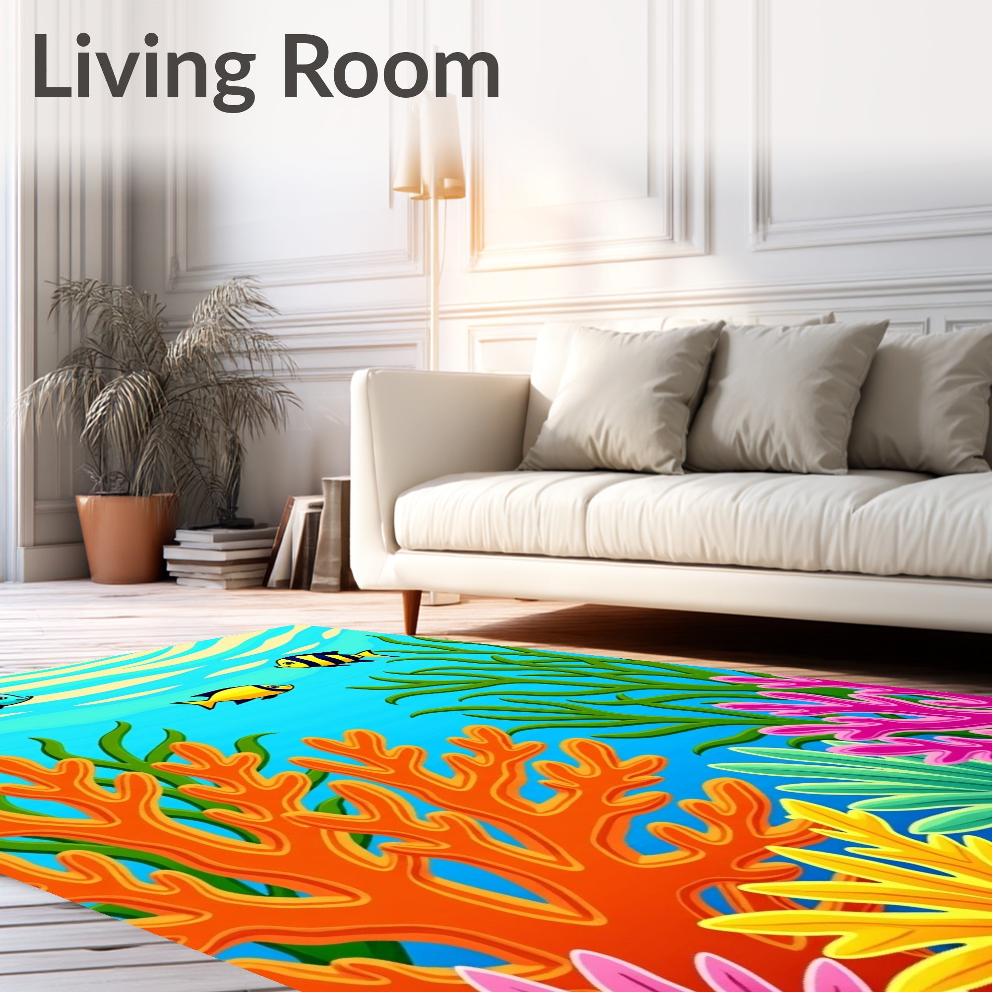Vibrant Undersea Coral Fish Scene Rug