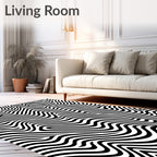 Abstract Black White Wavy Stripe Rug