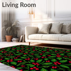 Festive Red Berry Holly Branch Rug
