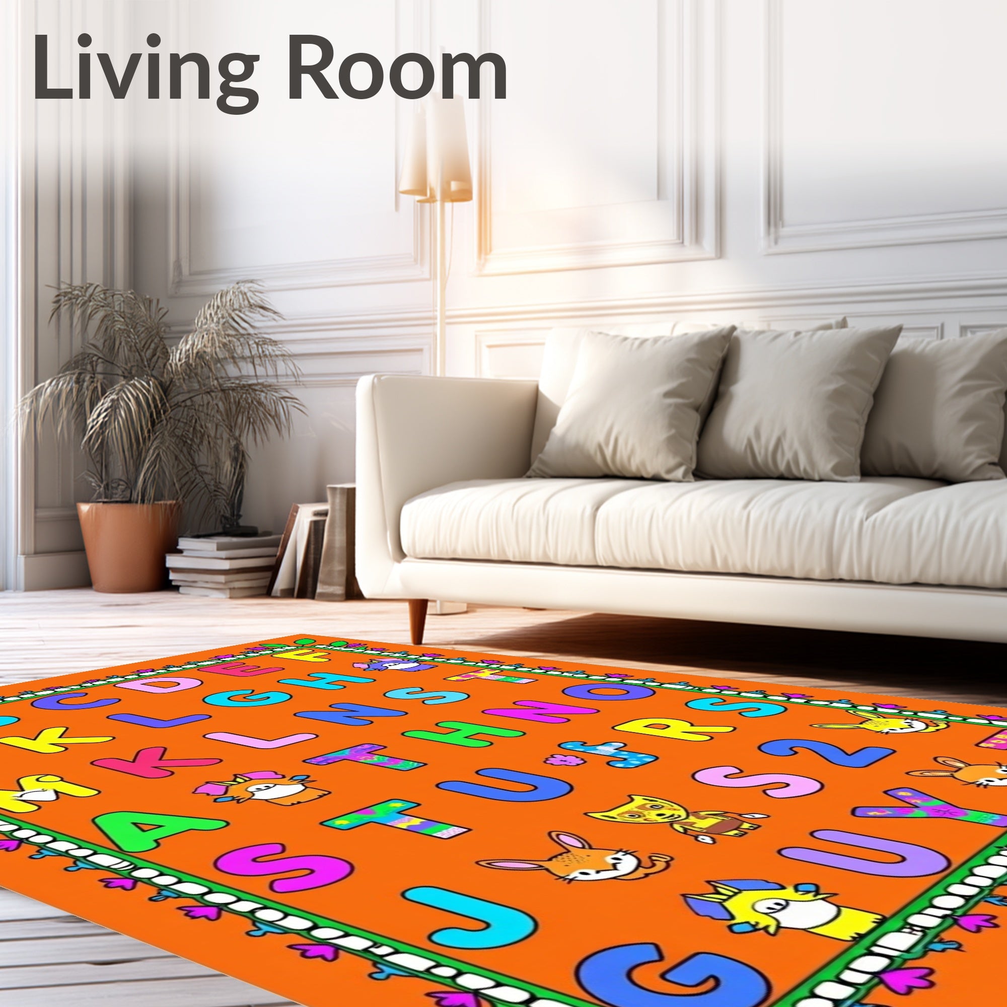 Vibrant Alphabet Border with Animals Rug