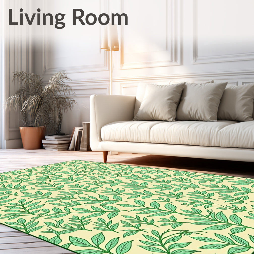 Pastel Green Foliage Branches Botanical Rug