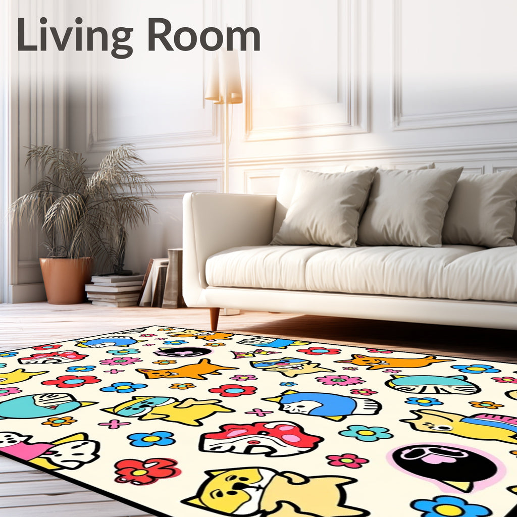 Cute Kawaii Animals Floral Explosion Rug