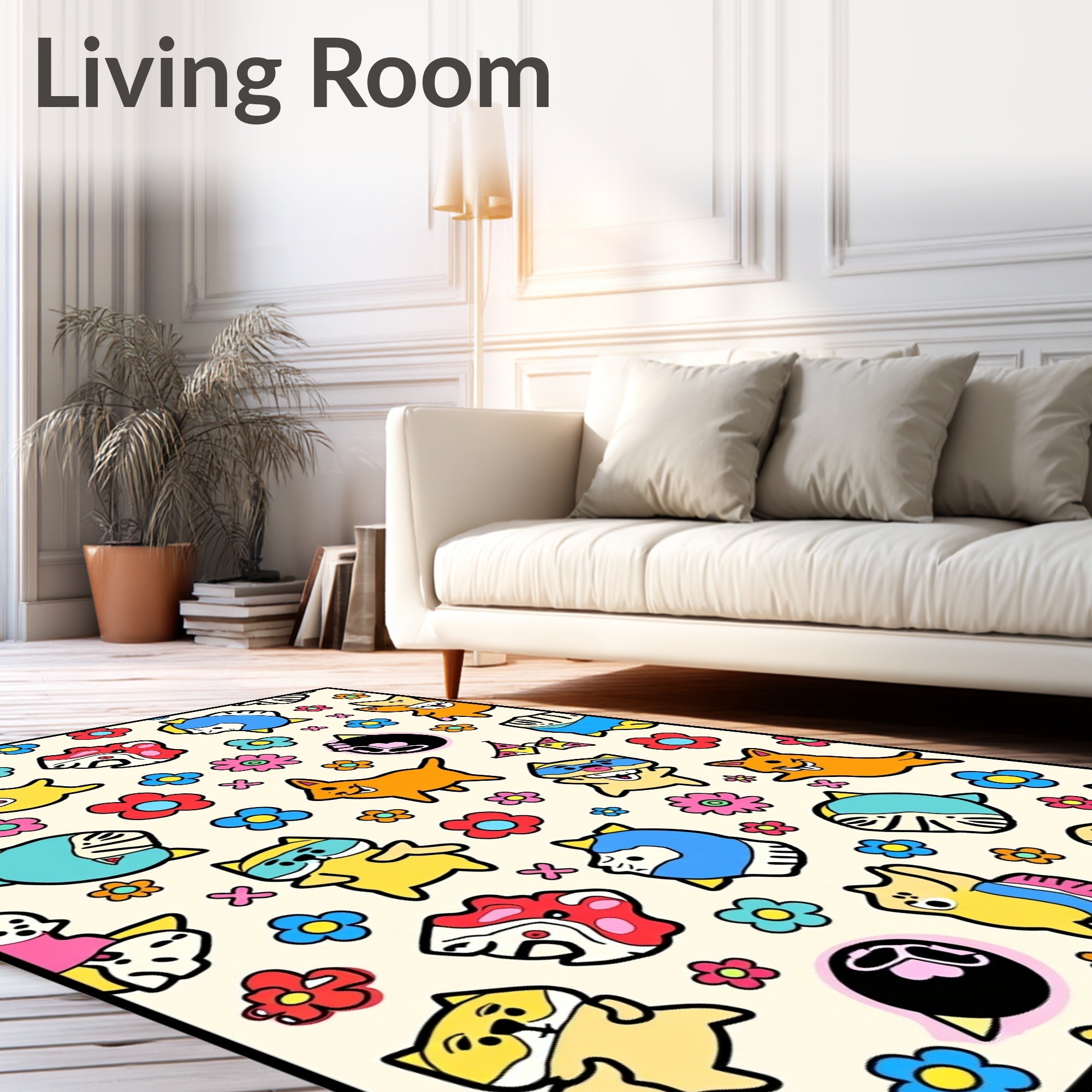 Cute Kawaii Animals Floral Explosion Rug