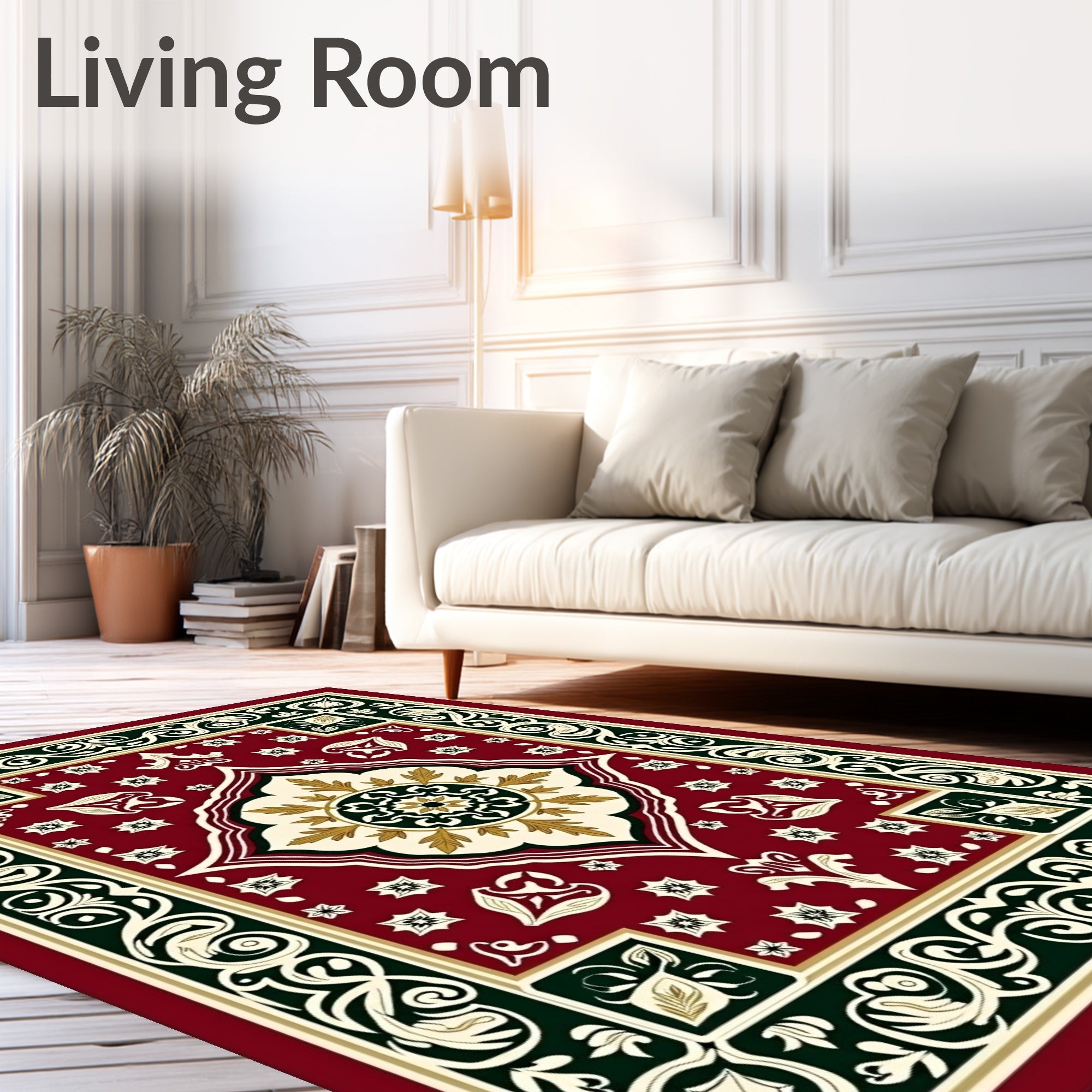 Rich Burgundy Floral Medallion Border Rug