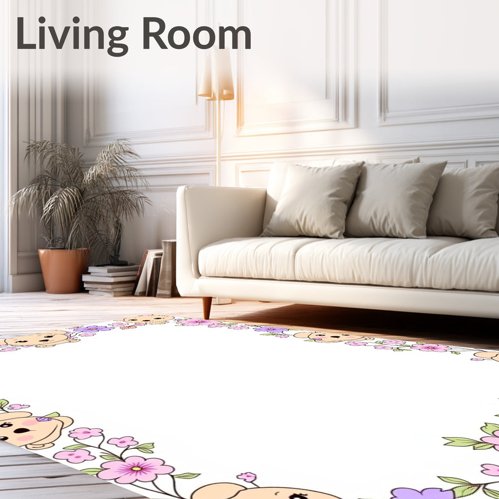 Cute Puppy Floral Accent Rug