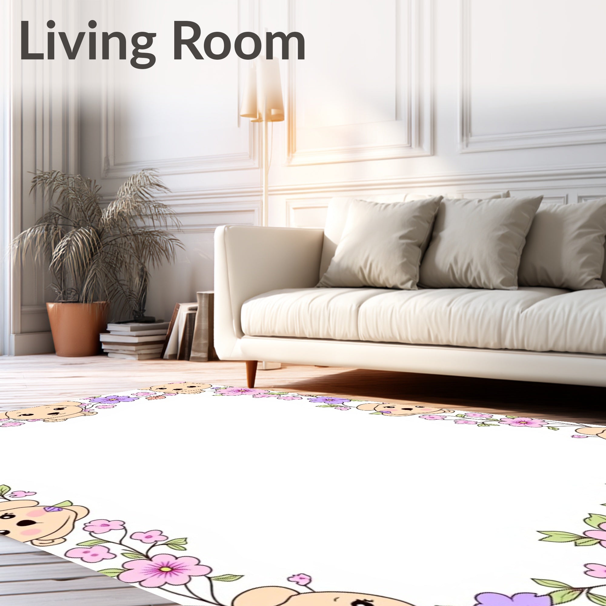 Cute Puppy Floral Accent Rug