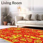 Vibrant Yellow Red Medallion Blooms Rug
