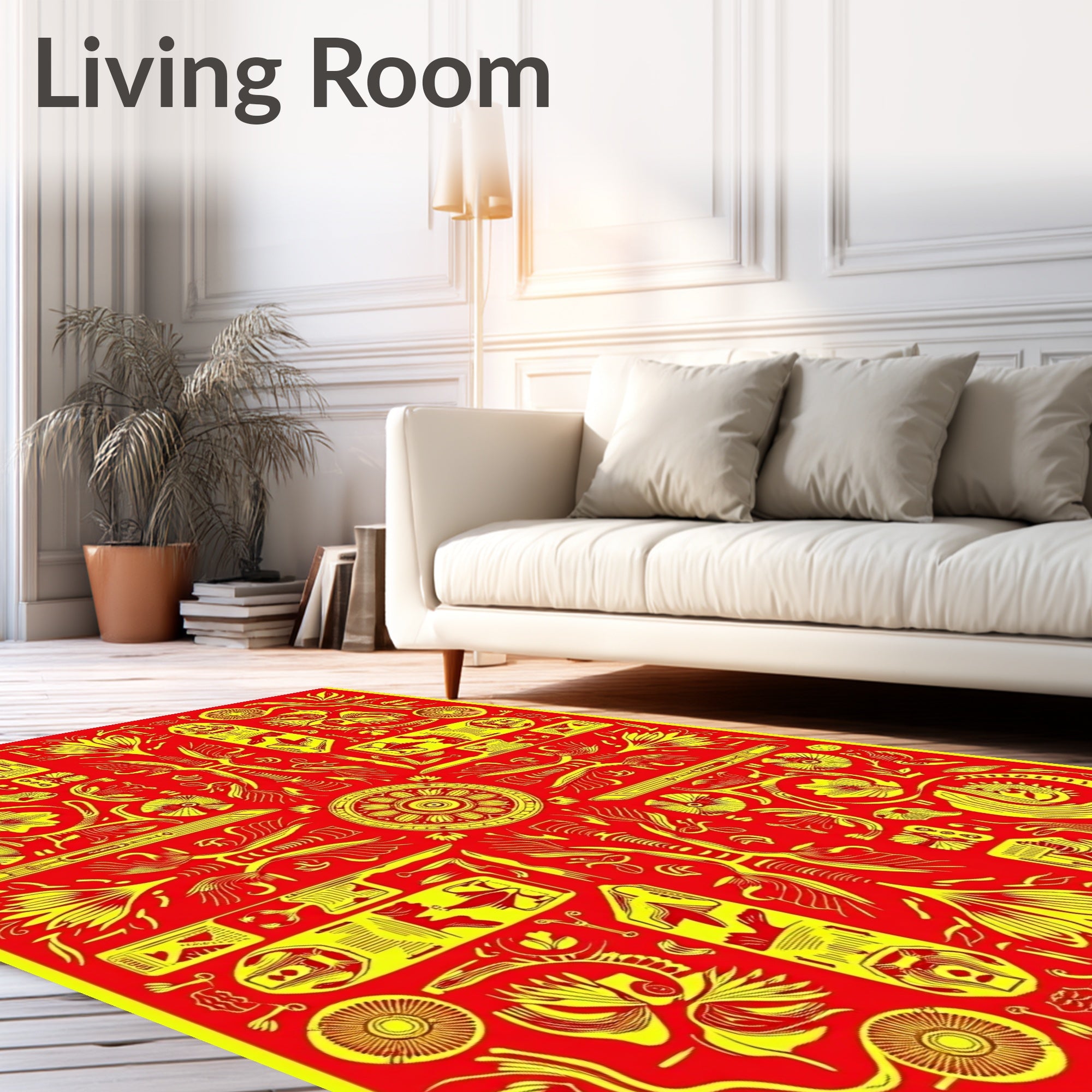 Vibrant Yellow Red Medallion Blooms Rug
