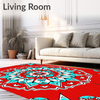 Red Teal White Floral Mandala Rug