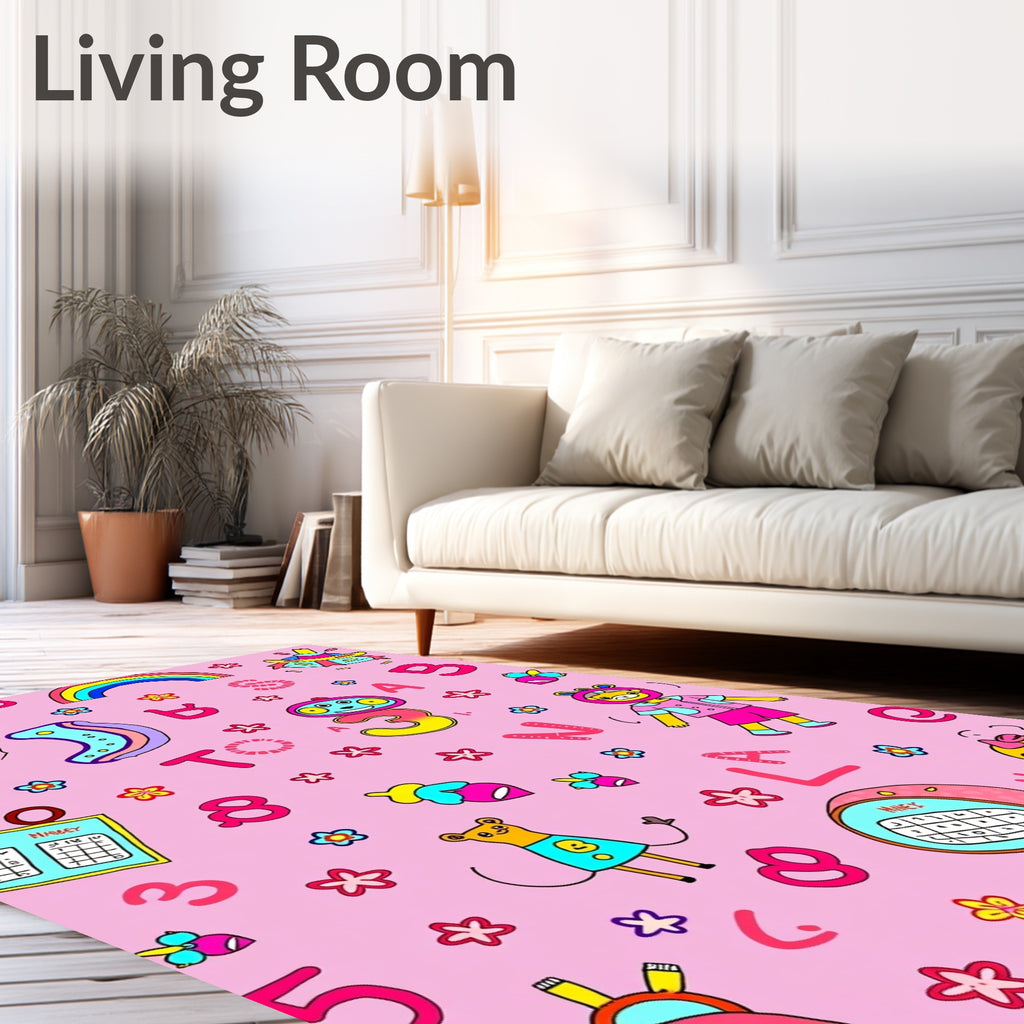 Whimsical Pink ABC and Number Collage Rug