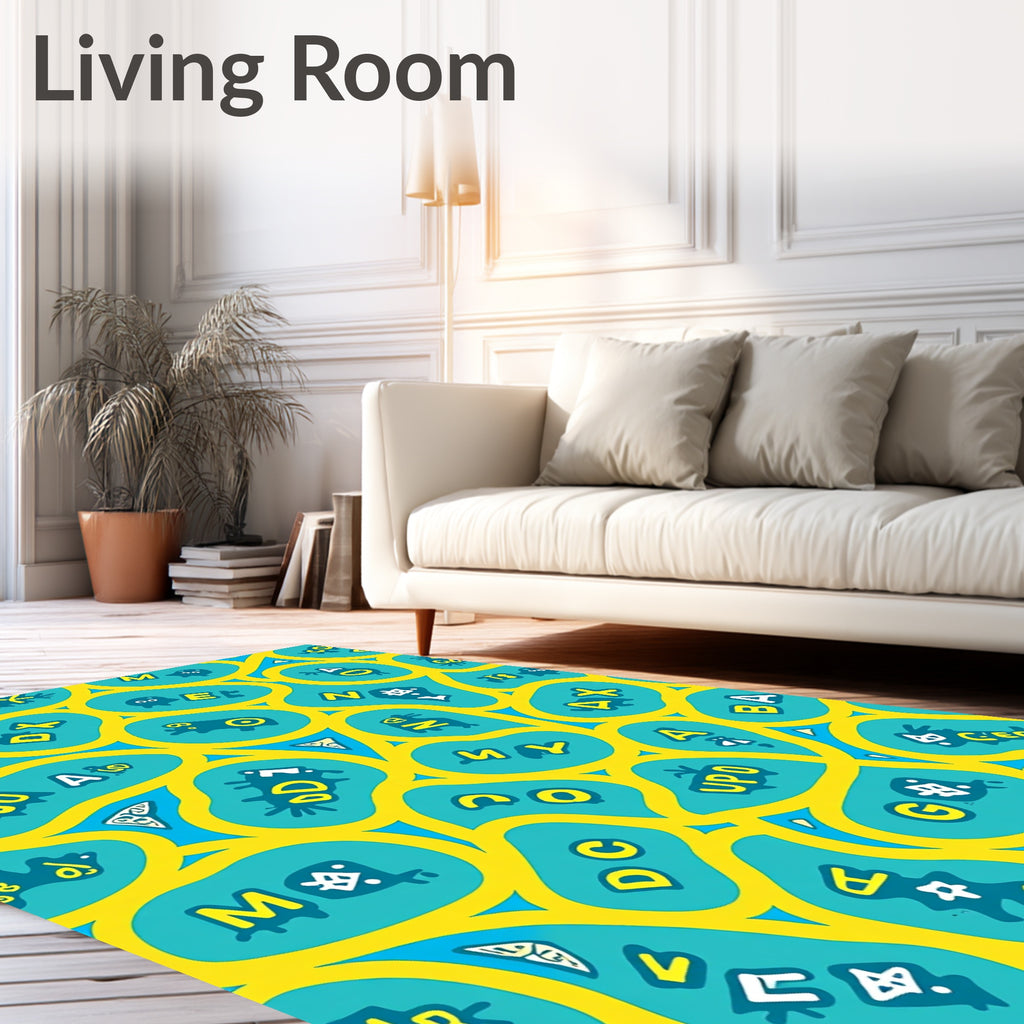 Yellow Blue Organic Letter Forms Rug