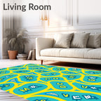 Yellow Blue Organic Letter Forms Rug