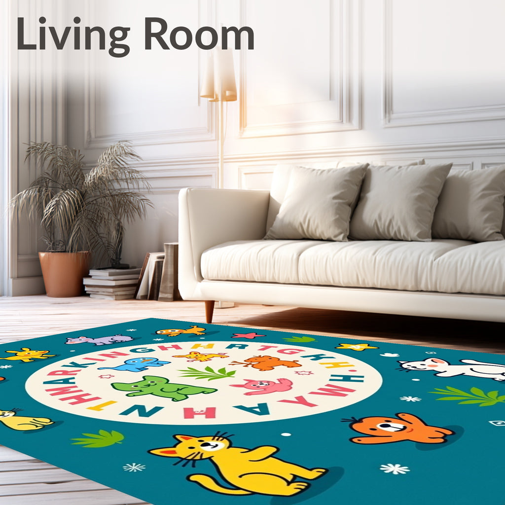 Colorful Cartoon Animals Alphabet Circle Rug