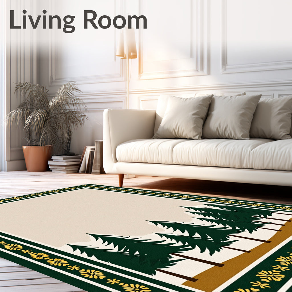 Dark Green Pine Forest Bordered Rug