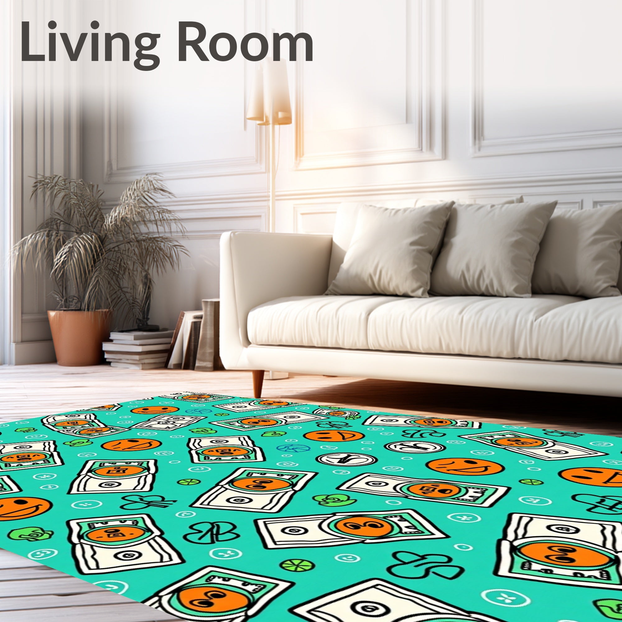 Happy Money Orange Smiley Face Rug