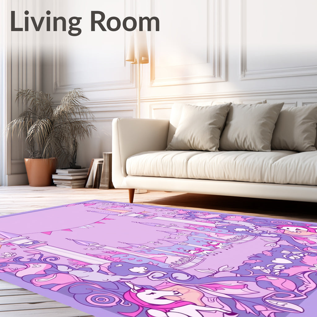 Whimsical Pink Unicorn Castle Garden Rug
