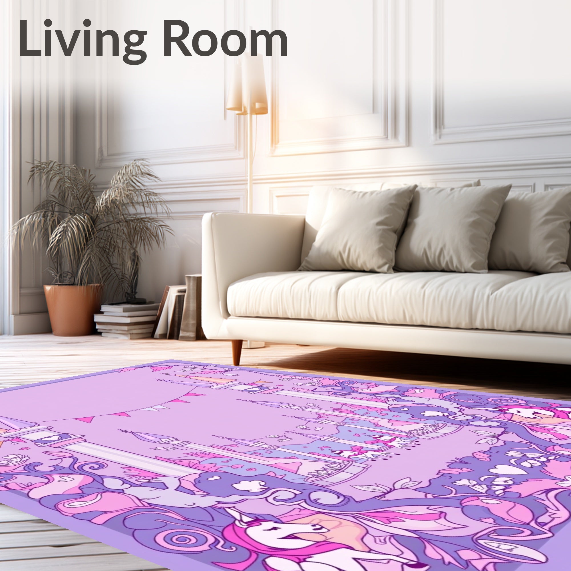 Whimsical Pink Unicorn Castle Garden Rug