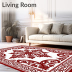 Deep Red Floral Symmetry Rug