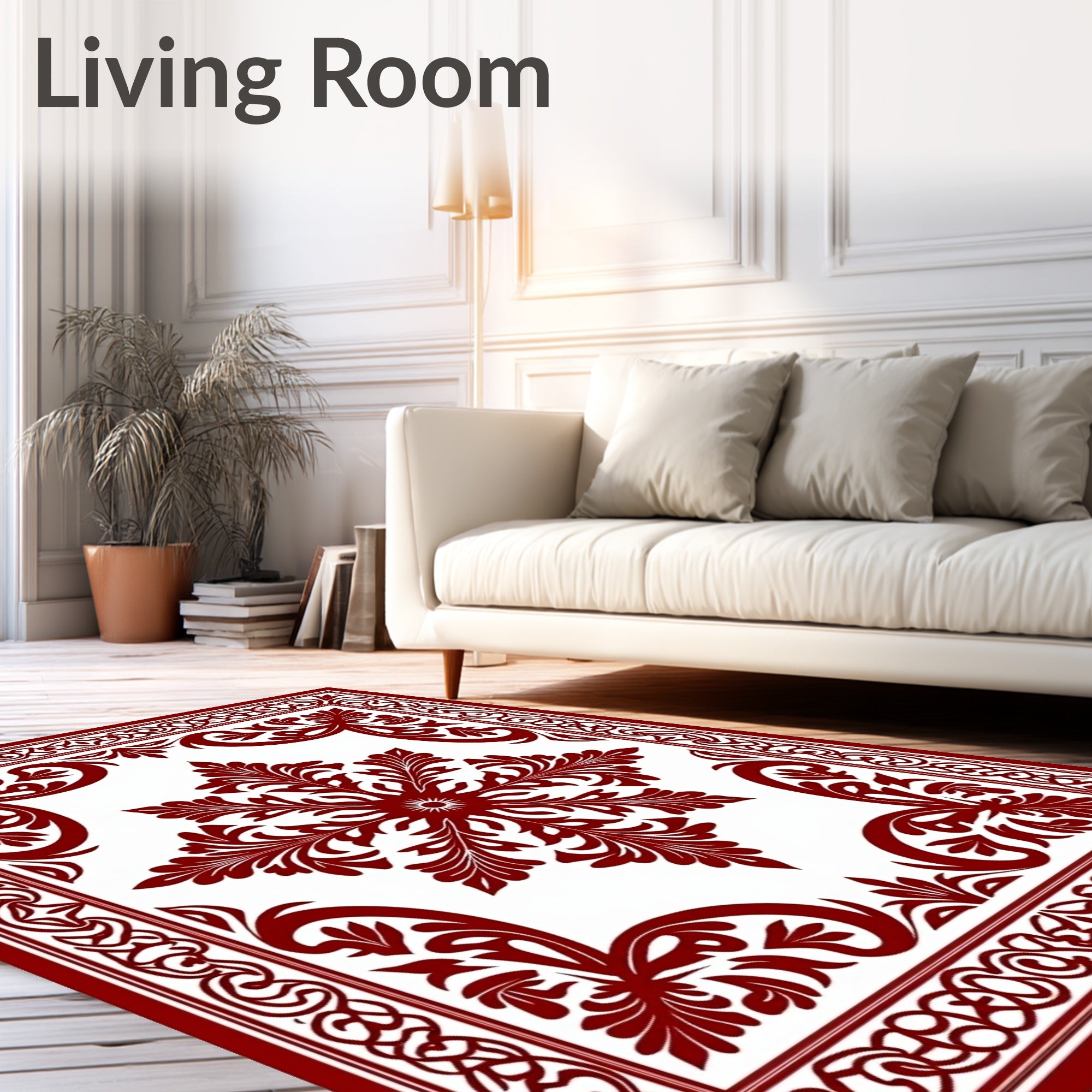 Deep Red Floral Symmetry Rug